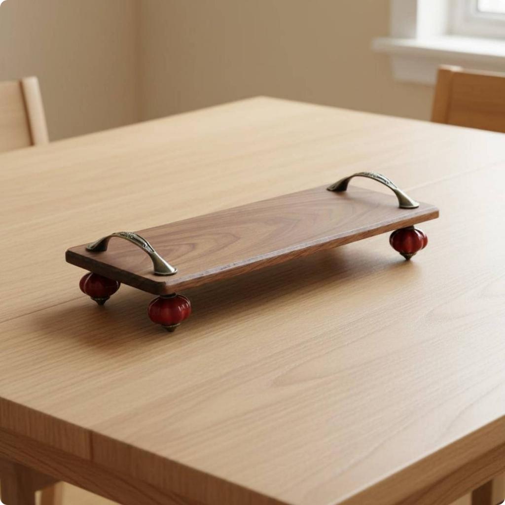 Walnut Wood Tray Decorative Handles Wooden Display Stand Wooden Tiered Stand Stable Design Home Decor Space Saving for Entryway