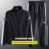 2Pcs/Set Men Sportswear Set Patchwork Color Stand Collar Long Sleeve Zipper Placket Jacket Elastic Waistband Drawstring
