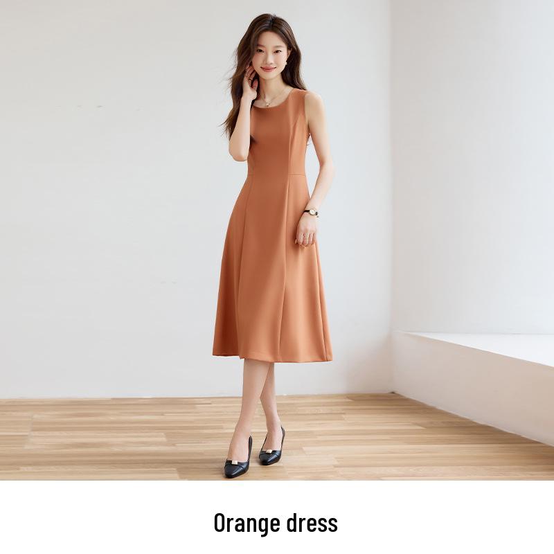 Petite Women s Deep Coffee Suit Jacket Set - 2026 Autumn/Winter High-End Casual Style Orange Dress l
