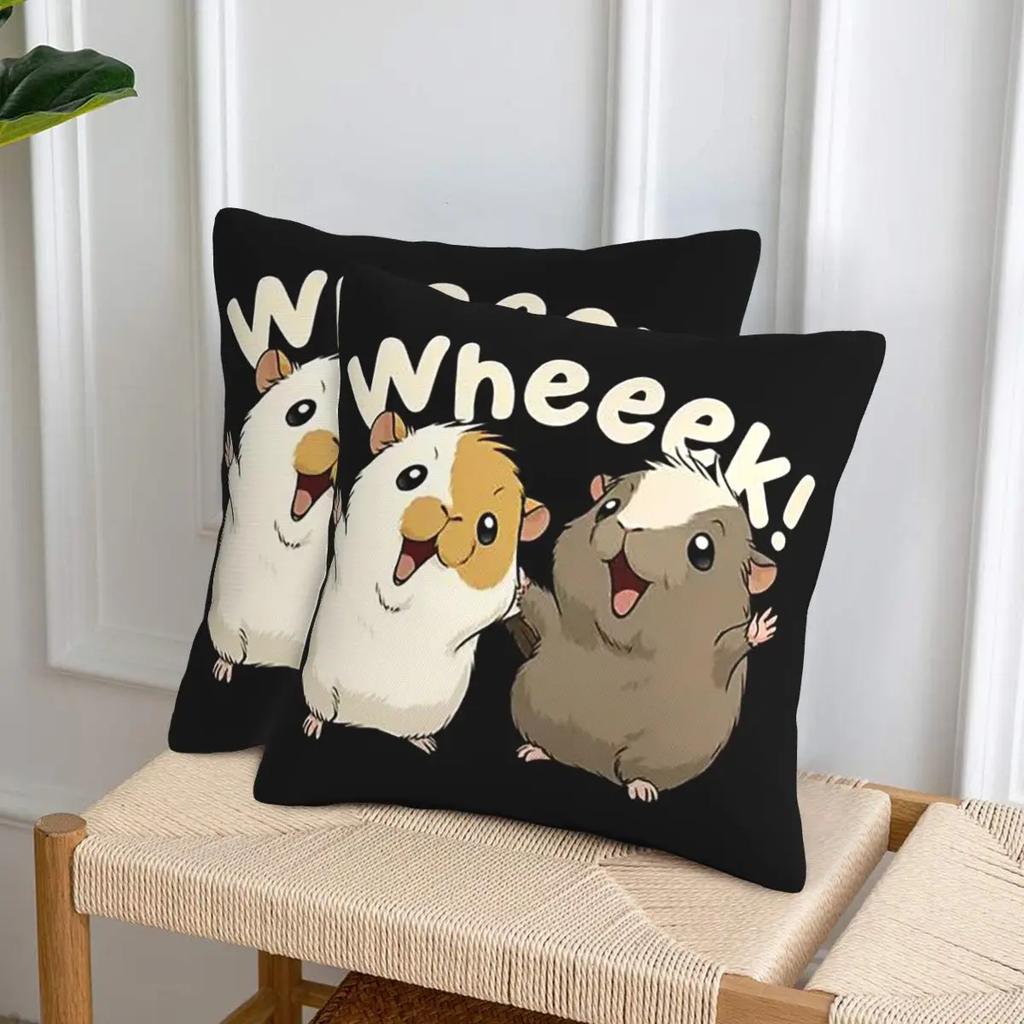 Happy Guinea Pig 2 Pcs Square Pillowcase Pillow Cover Cushion Zip Decorative Comfort Throw Pillow For Home Sofa