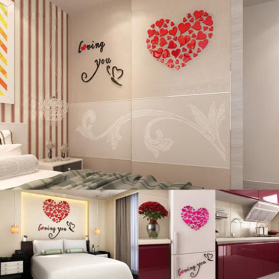 Romantická láska 3D Heart Loving You Nálepka na zeď Dekor DIY Decal Home Office dárek