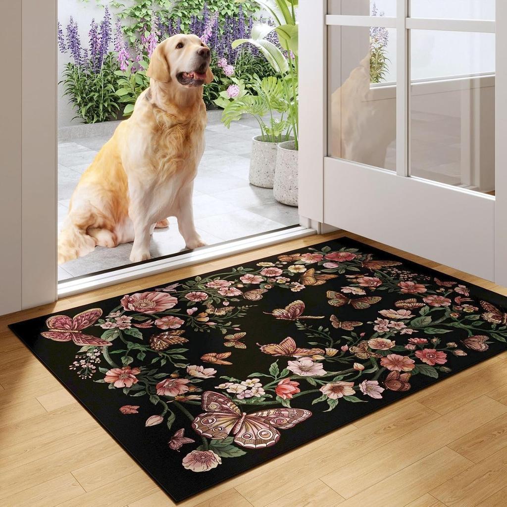 Bohemian Floral Butterfly Carpet Entrance Hall, Kitchen Front Door Interior Entrance Door Mat Home Decoration