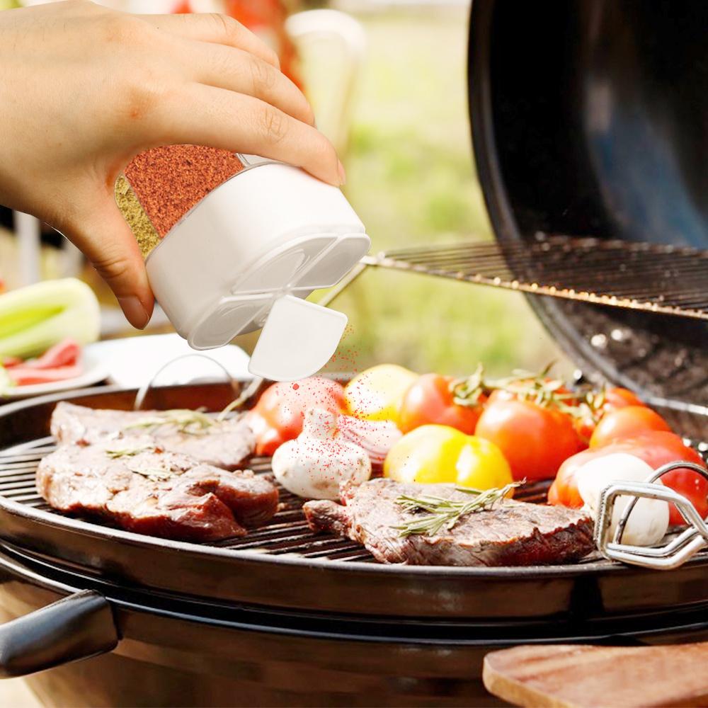 4in1 Camping Seasoning Shaker Multi-Purpose Spice Jar with Lid 4-Compartment For Outdoor BBQ Cooking Salt Pepper Storage Box