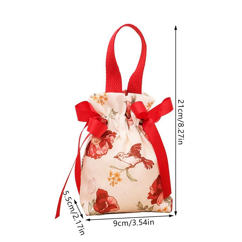 1Pieces Floral Canvas Drawstring Bag Small Flower Pouch Jewelry Packaging Bag Wedding Candy Christmas Gift Mountaineering Bag