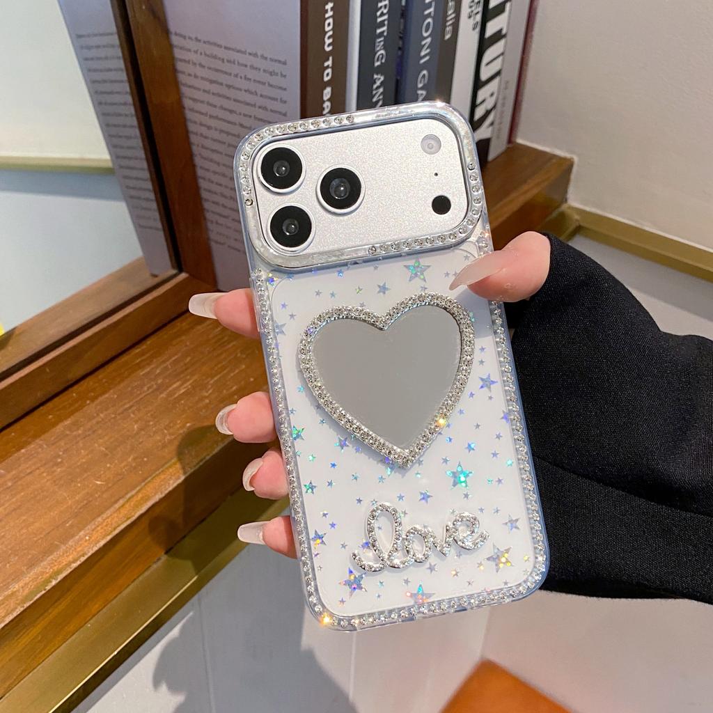 Love mirror laser star edge drill adapts to iPhone15promax mobile phone case niche 16pro makeup mirror