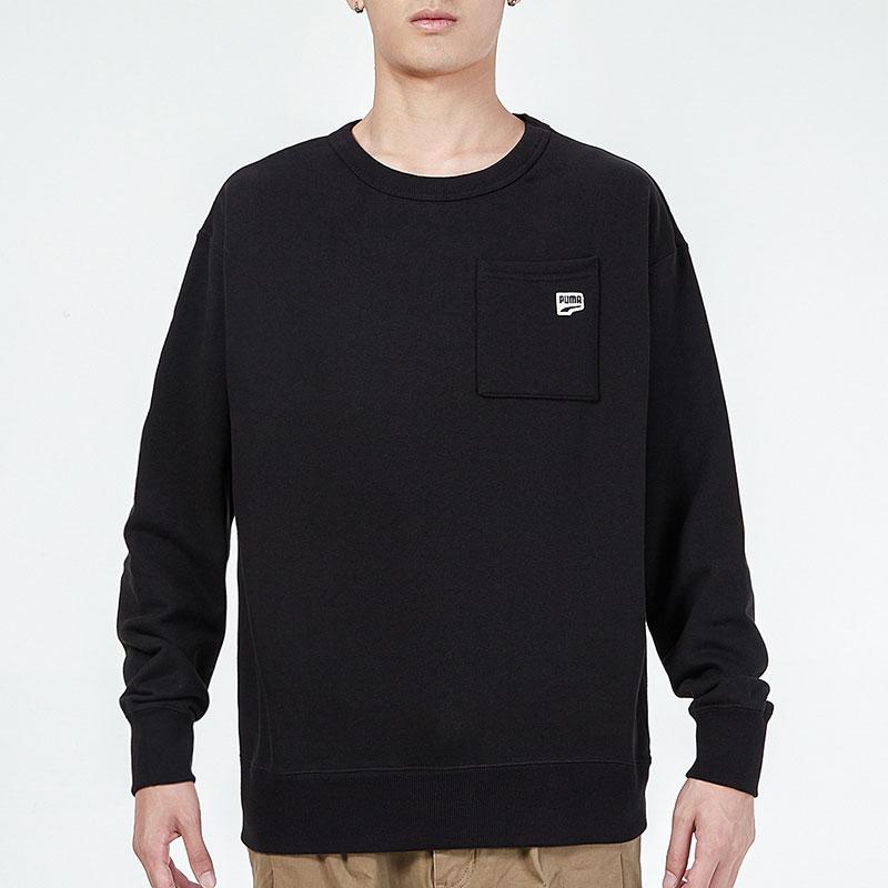 Puma Pocket Logo Sports Knit Crew Neck Sweatshirt Men Tops Black 533036-01