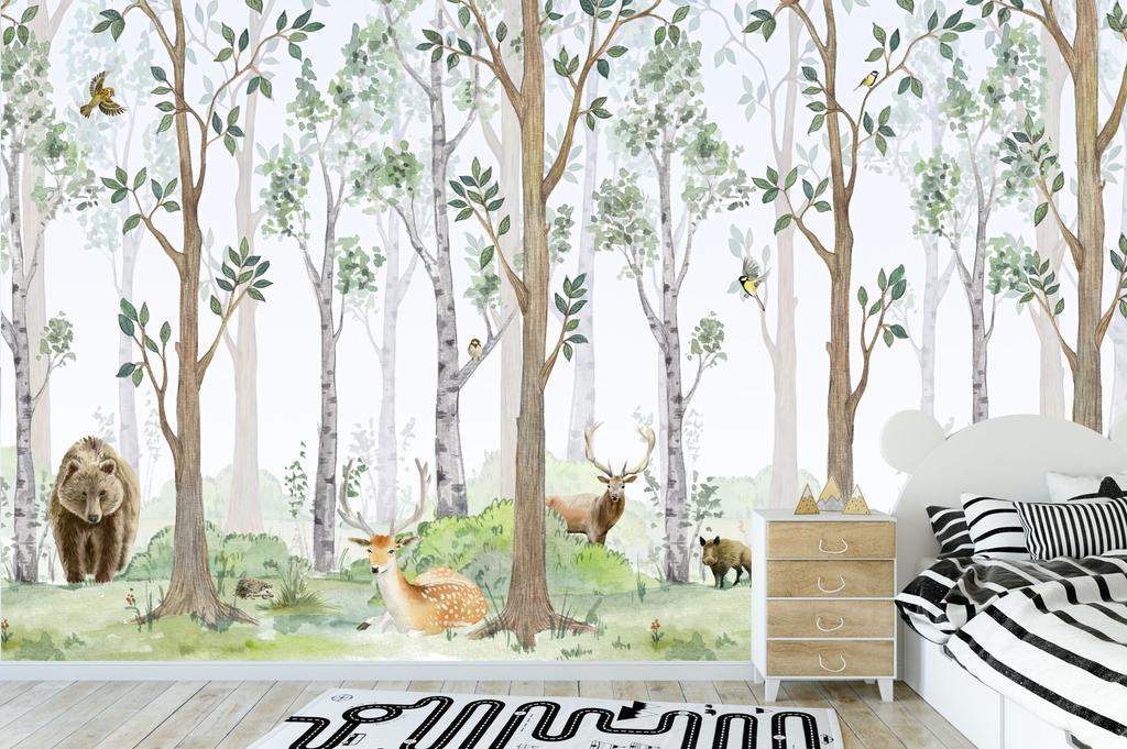 Children's photo wallpaper forest animals in a beautiful forest M014 200x135
