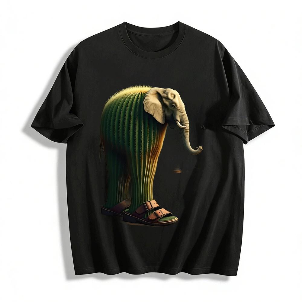 Funny Cactus Elephant Graphic Casual T-Shirt Pure cotton T-shirt XXS