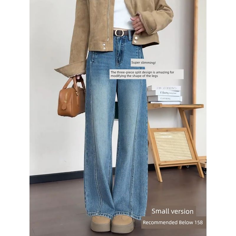

Vintage Blue Straight-Leg Jeans for Women, New Spring Style, Plus-Size High-Waisted Loose-Fitting Slimming Straight Narrow Wide-Leg Pants Blue Little Man 4XL