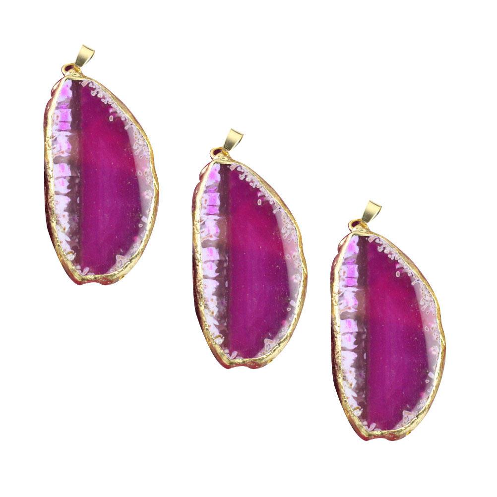 3Pcs Agate Wind Chime Pendant Irregular Natural Stone Slice Plating Brim DIY Jewelry Hanging Accessories Necklace Bracelet