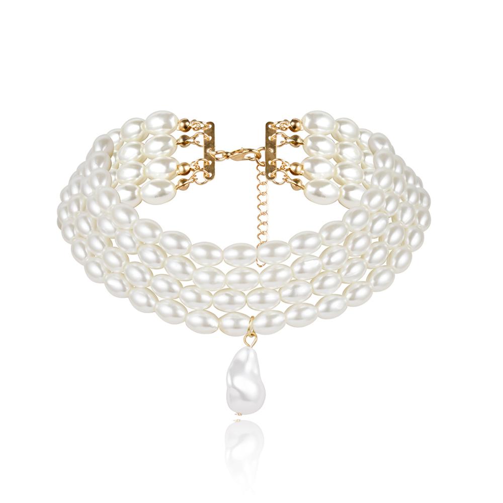 Gorgeous Multilayers Imitation Pearl Choker Necklaces for Women Jewelry Irregular Pearls Pendant Wedding Necklace 2019