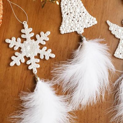 Delicate Plastic Christmas Tree Feather Pendant Angel Snowflake Christmas Hanging Decoration Elk Feather Hanging Ornament Xmas