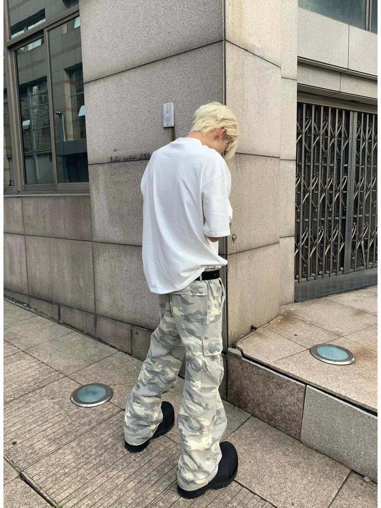 Korean Washed Camouflage Paratrooper Wide-Leg Overalls