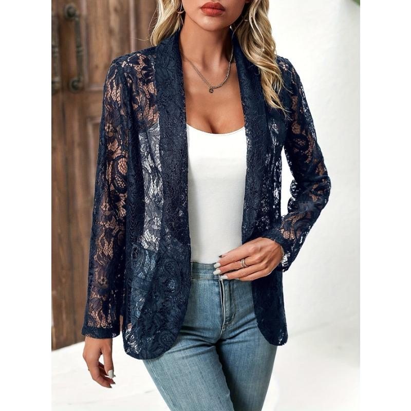 Lace Shirt Spring Summer Womens Versatile Solid Color Jacket Coats Long Sleeve Simple Hollow Design Fashion Versatile