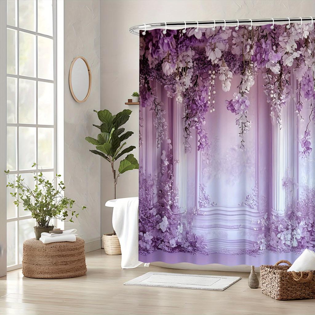Shower Curtain: Lavender Floral Archway for a Romantic and Elegant Bathroom Decor