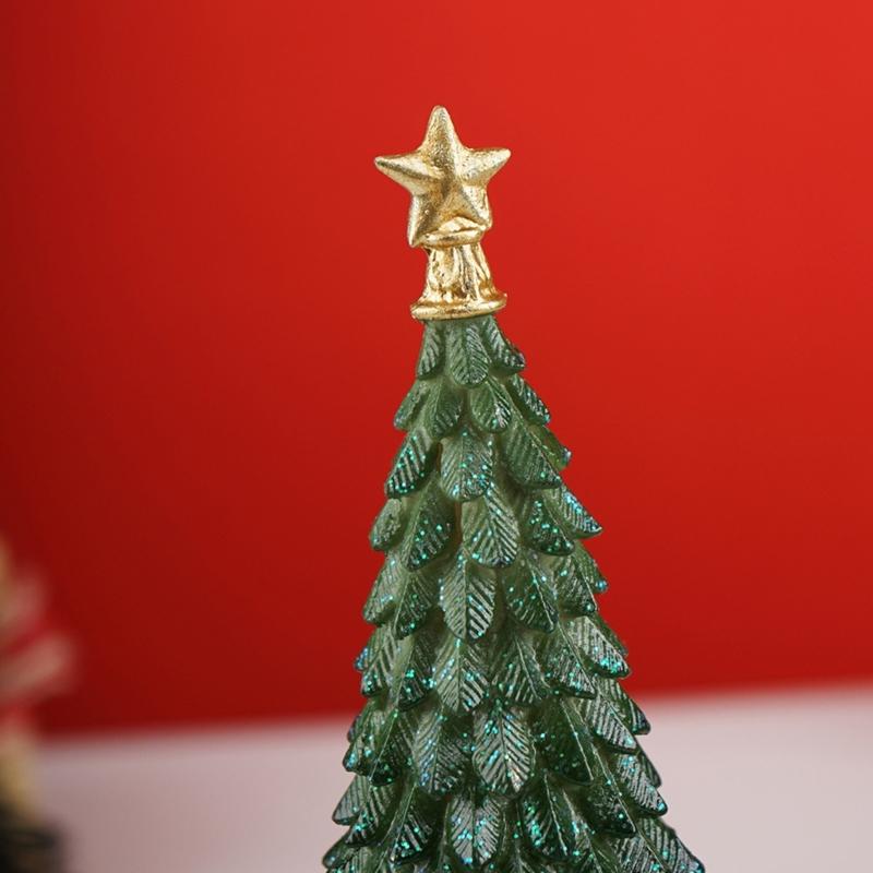 Resin Christmas Tree Figurine Ornament Miniature Christmas Tree Decoration for Living Room Bedroom Office Desk Display