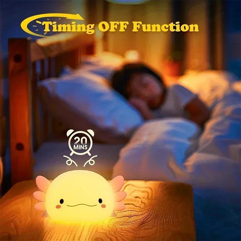 Axolotl Night Light Silicone Nursery Sleeping Touch Control Nightlights USB Rechargeable Table Lamp for Child