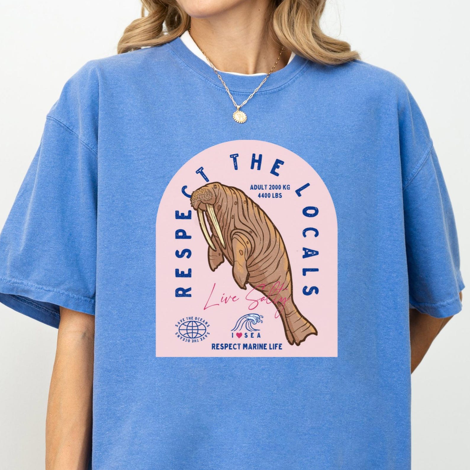 Respect the Locals Walrus Comfort Colors Tee, Ocean Lover Shirt S