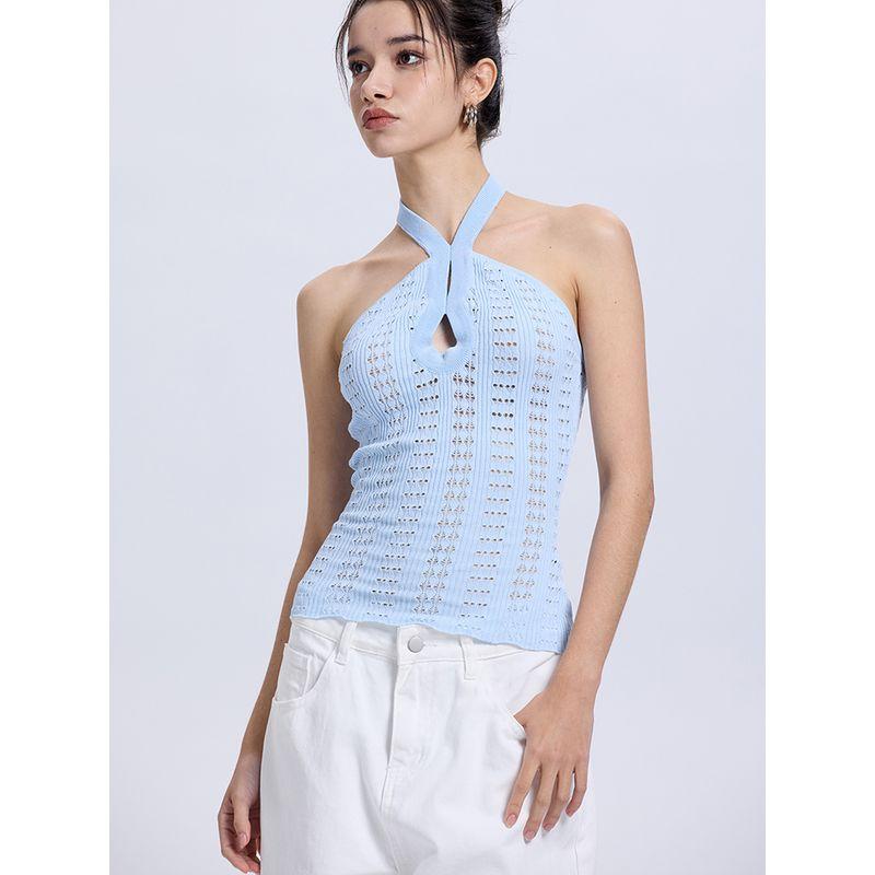 Za2025 Summer New Women Clothes Versatile Slim Fit Stretch Tight Neck Collar Backless Sleeveless Vest Style Top
