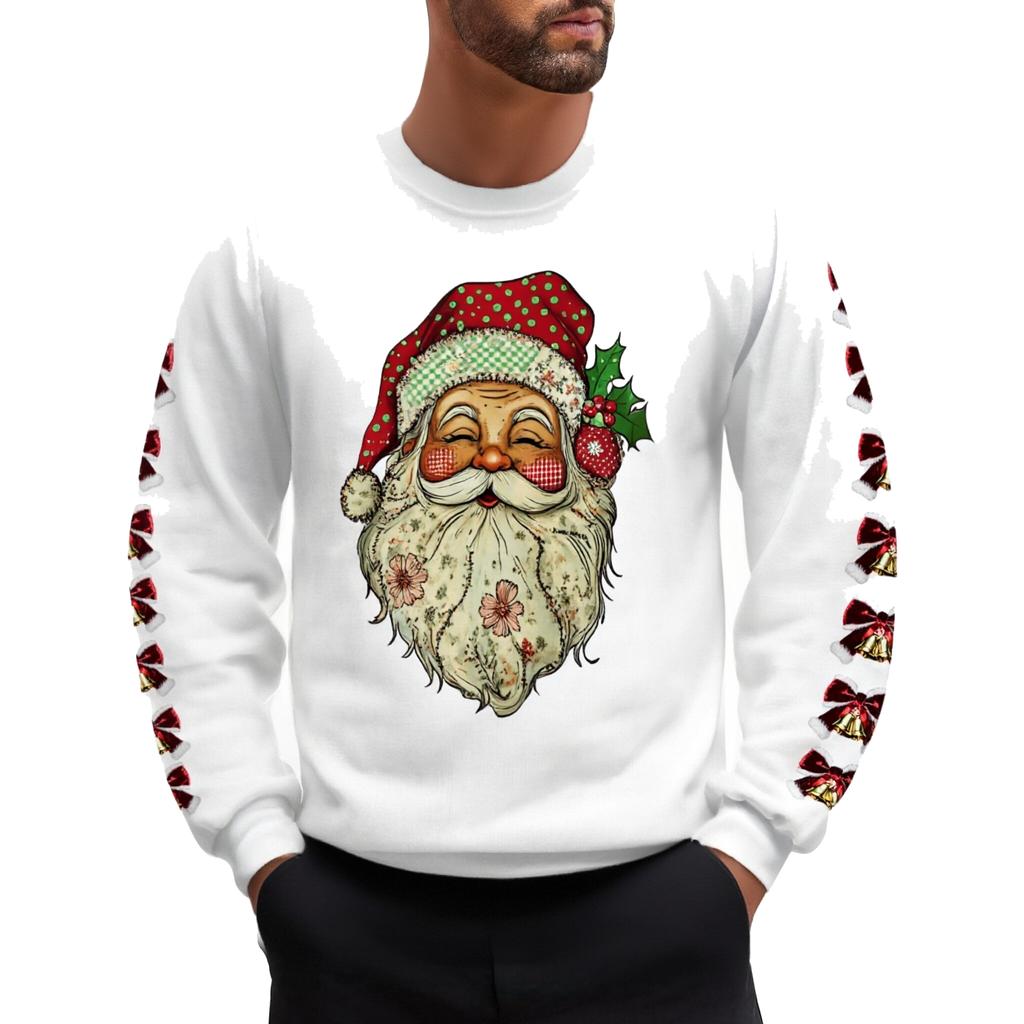 Bluze casual de Crăciun cu mânecă lungă, cu imprimeu, groase și călduroase din lână, cu gât rotund pentru bărbați și femei