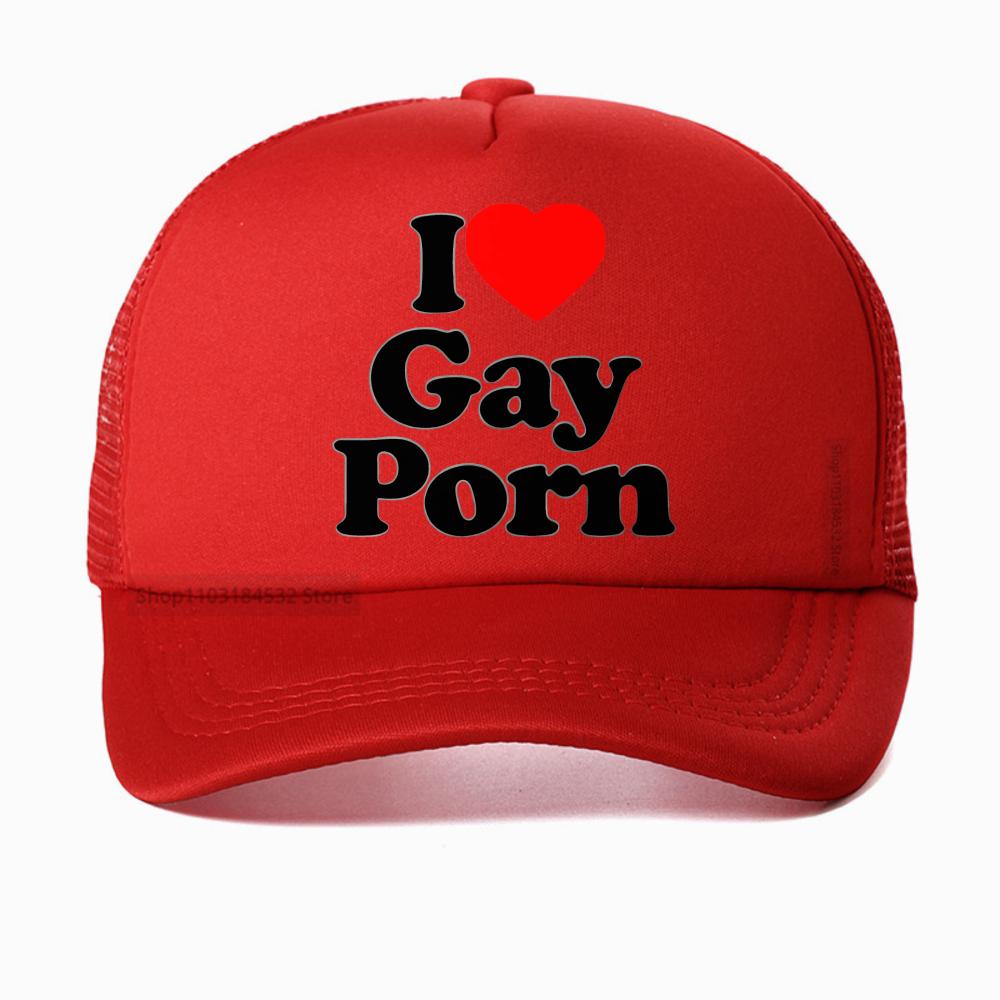 I Love Gay Porn Baseball Cap Unisex Summer Casual Adjustable Snapback Streetwear Breathable Sun Hat Mesh Trucker Cap