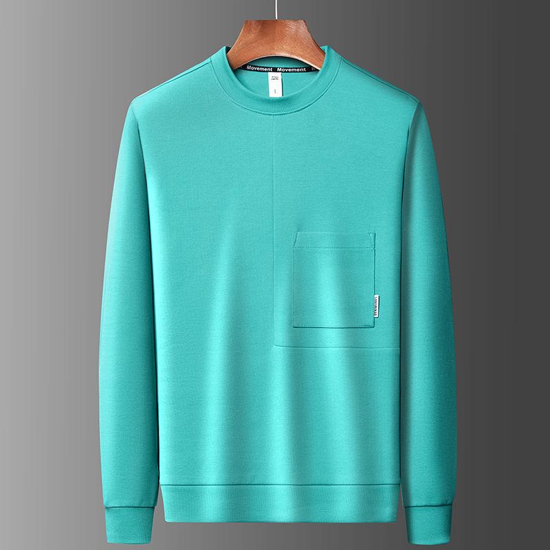 Spring New Style Youth Cotton Boys' Round Neck Sweatshirt Men's Long-sleeved Solid Color Pullover Real Pocket Bottoming Shirt