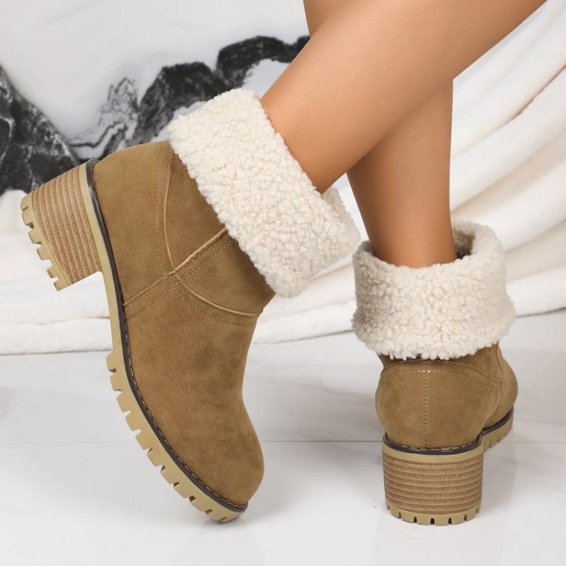 

Winter new thick heel velvet thickened snow boots women s large size warm towel short boots cotton shoes women 43 хаки