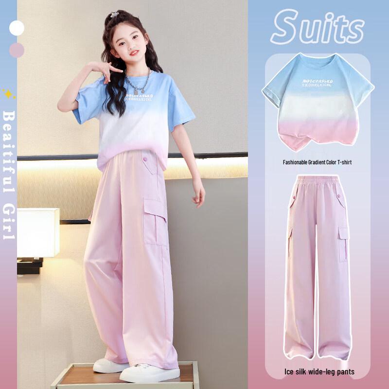 Moonkids Girls  Summer Short Sleeve & Cargo Pants Set 160#