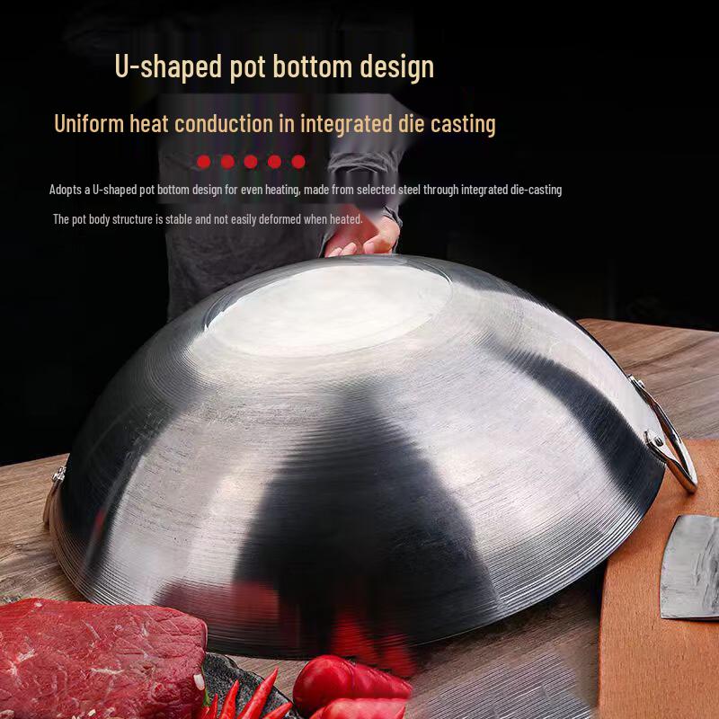 Jing Zhou Yuan Commercial 304 Stainless Steel Double-Handled Wok