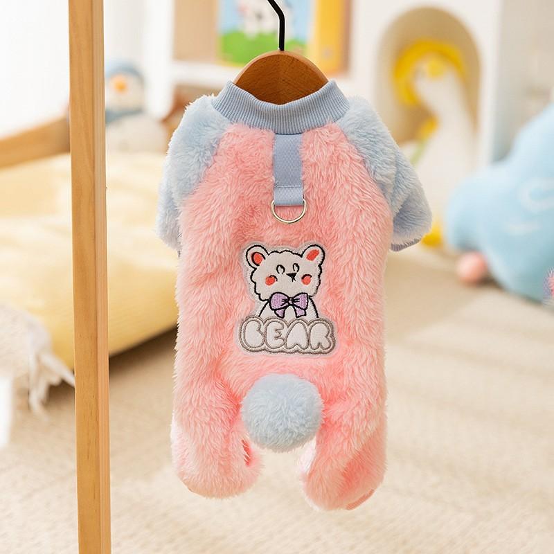Japanese Korean Style Cute Cartoon Bear Design Dog Coat Cat Clothes Autumn Winter Thickened Warm Four Legs Plush Traction Outfit