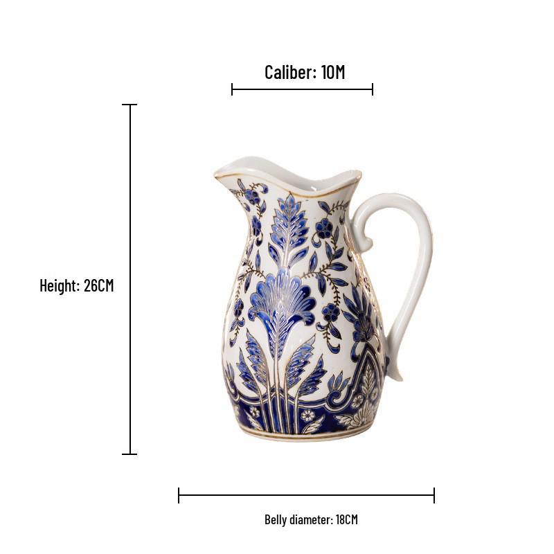 Blue and White Porcelain Ceramic Vase: Chinese Style Decorative Jar with Embossed Floral Design for Living Room