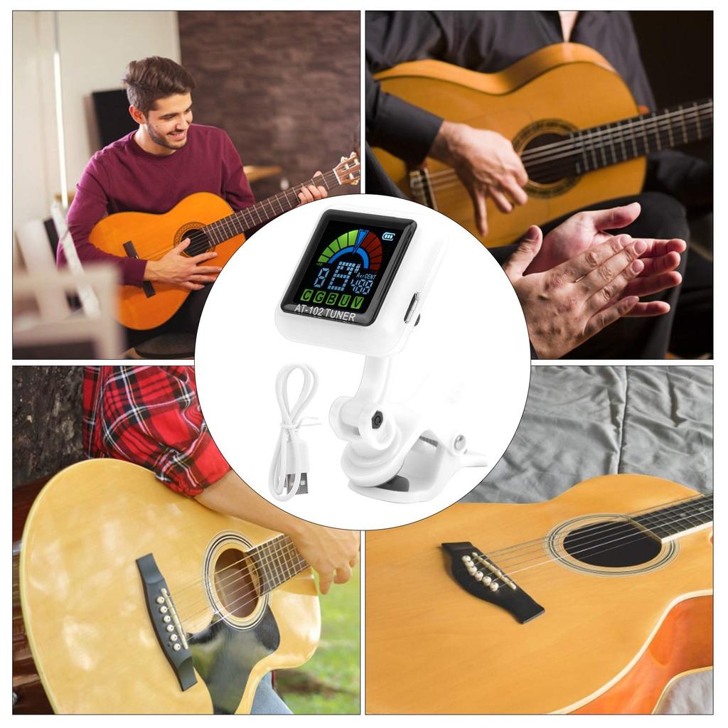 Walfront Aroma Guitar Clip-on Tuner AT-102, 12-Temperament Equal Temperament, USB Rechargeable, Built-in, ViolinUkulele Tuner with Charging Cable