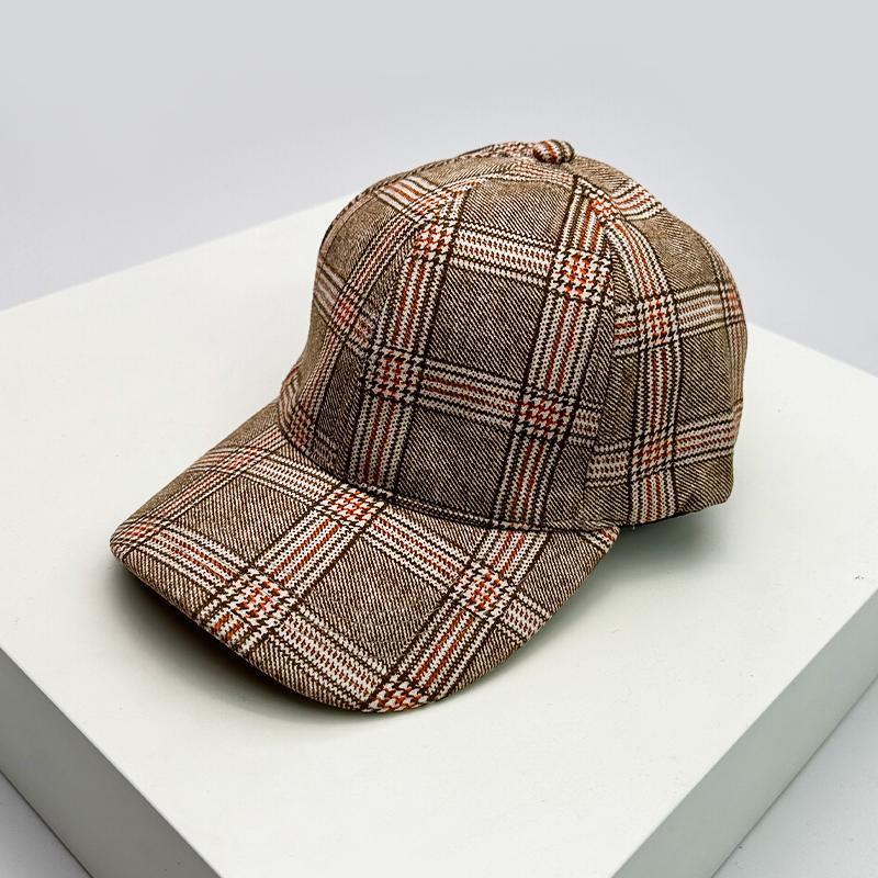 Automne Hiver Hommes Femmes Nouveau Polyvalent Rayure Casquettes de Baseball Britanniques Carreaux Mode Coton Chaud Doux Pied-de-poule Rétro 52-60cm