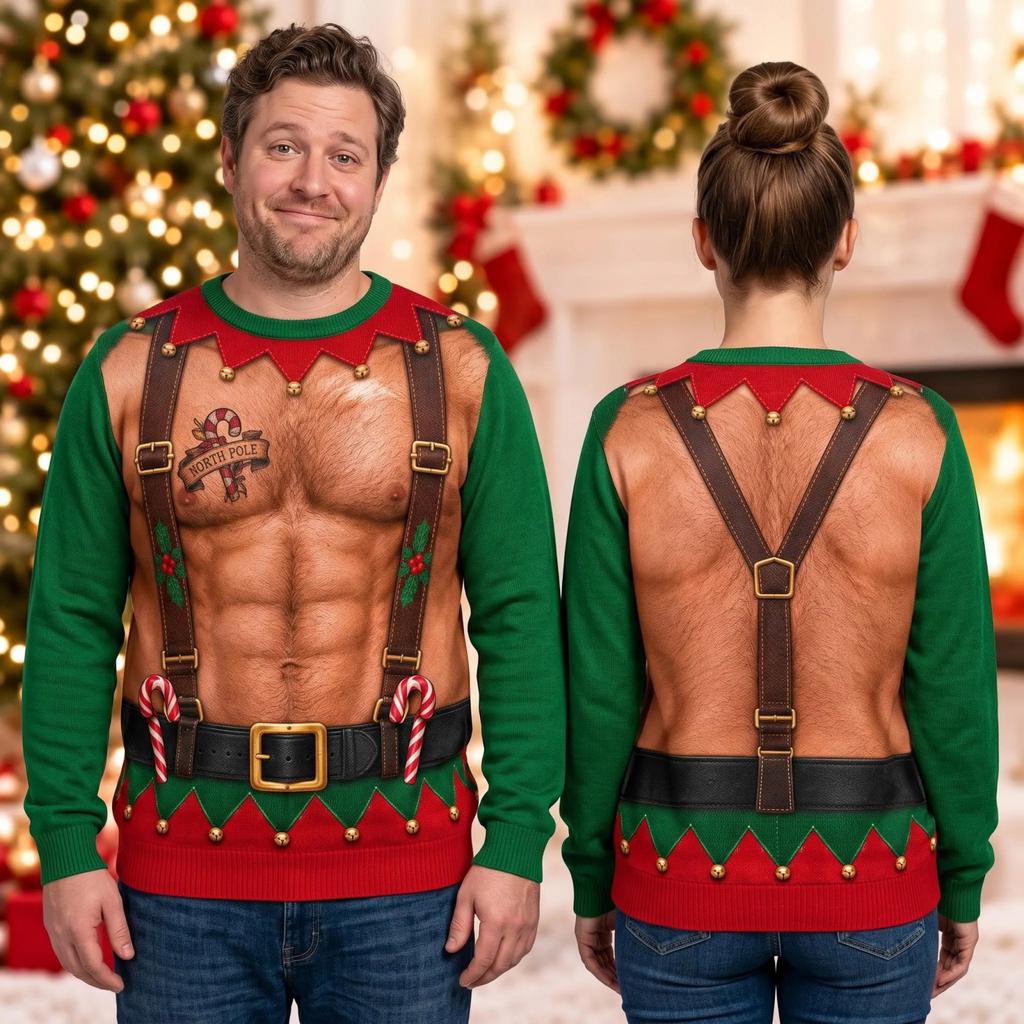 Men's, Long Sleeve Printed Holiday Top