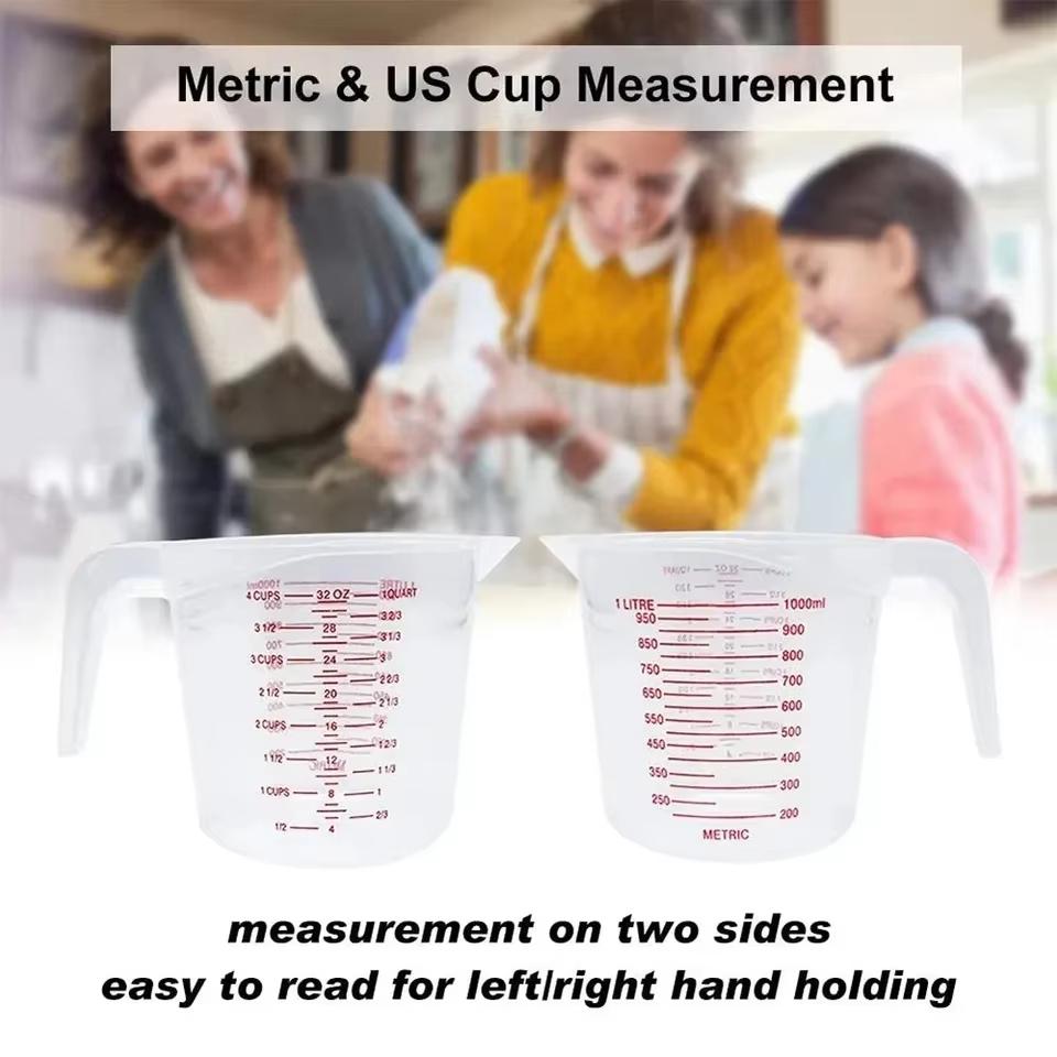 Kitchen Food Grade 0.25L 0.5L 1L Plastic Tip Mouth Pot Pour Spout Clear Measuring Cup Household Baking Scale Cup Kitchen Tool