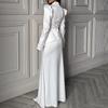 26 Europe, America, Amazon cross-border women's clothing new minimalist high-end stand-up collar bubble long-sleeved fishtail skirt set