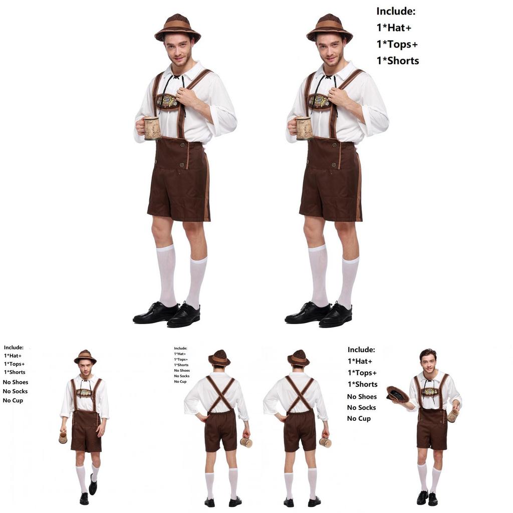 Stylowy Męski Strój Oktoberfestowy Cosplay z Jednolitą Koszulą i Szelkami