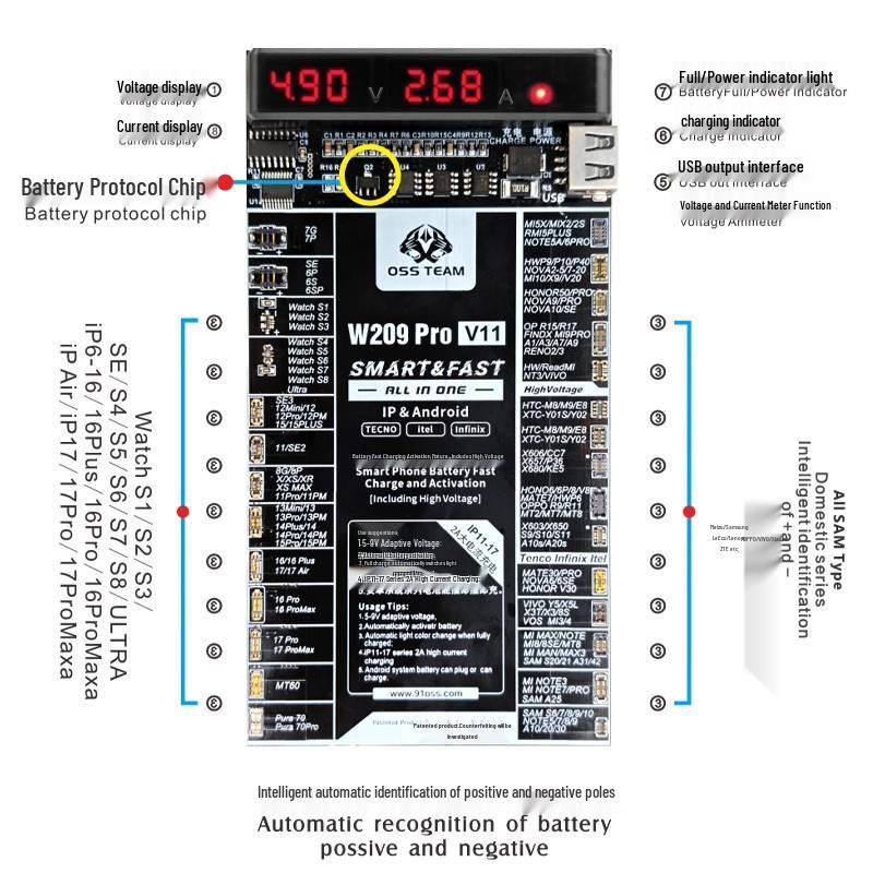 OSS W209Pro V11 Battery Activation Board for Apple 6-17 Series & Android Phones
