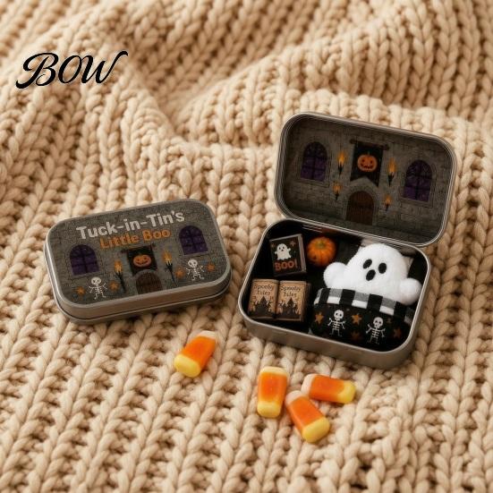 Compact Desktop Soft Decoration Mini Ghost Tin Box Set, Little Pocket Cute In A Box, Decorative Metal Storage Case Halloween Miniature Scene