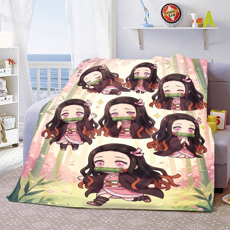 Nezuko Anime Lightweight Flannel Blanket Soft Warm Throw Cozy Blanket for Sofa Bed Home Decor -QJY