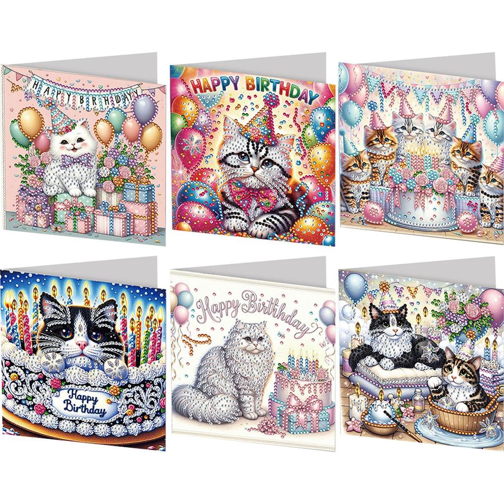 6PCS DIY Rhinestone Diamond Art Mosaic Postcards Diamond Art Greeting Cards Creative Birthday & Thanksgiving Card Kit