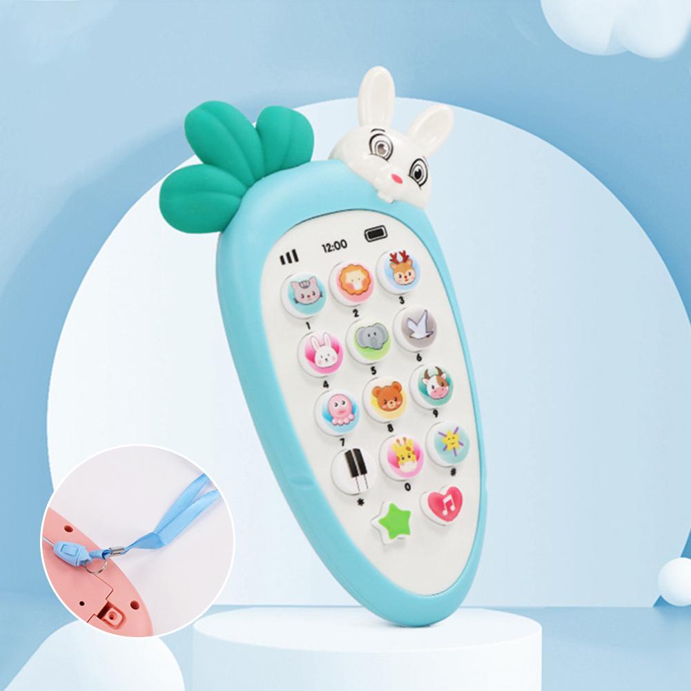 Creative Cartoon Rabbit Carrot Simulation Music Phone Toys Silicone Can Chew Mobile Phones Baby Education Learning Props Gifts