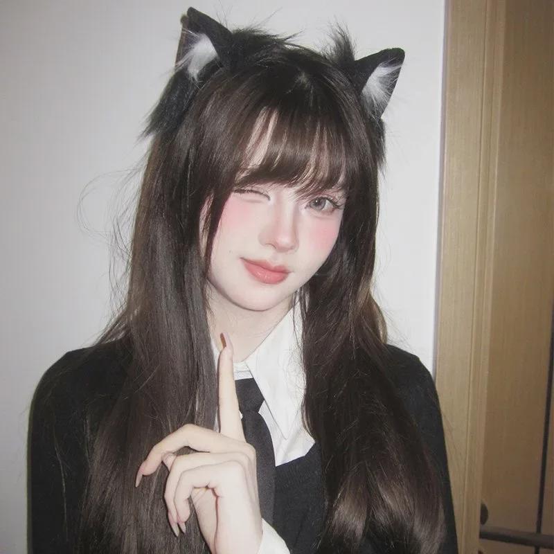 Black and White Cat Ear Plush Headband - Cute Lolita Hair Accessory