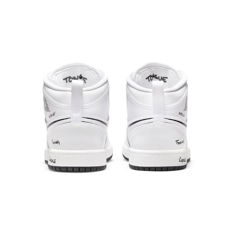 Air Jordan 1 Mid PS Schematic Kids Sneakers White Black DQ1866-100