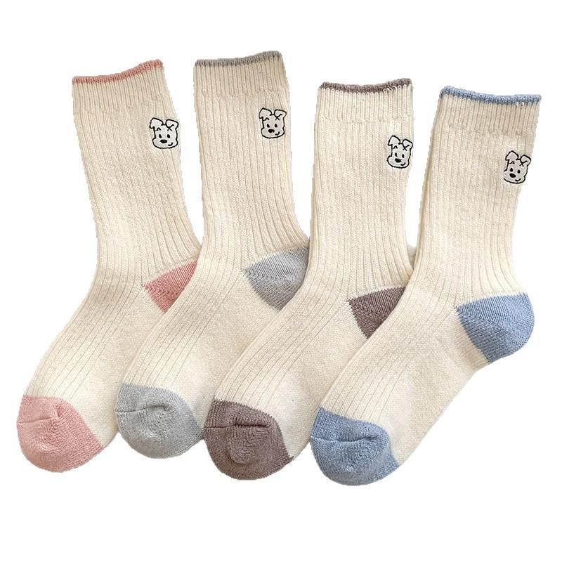 Embroidery Cartoon Socks Stacking Socks Season Fleece Thickened Warm Wool Socks Ab Cute Medium Tube Socks Women