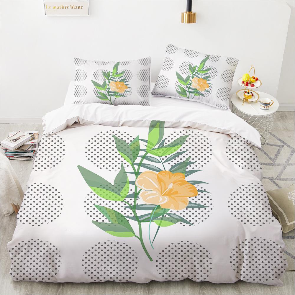 3D White Refreshing Bedding Set, Plant Spring Duvet Cover Pillowcase 2/3pcs, Women and Girls Cover Gift, King Queen Bed  Gift