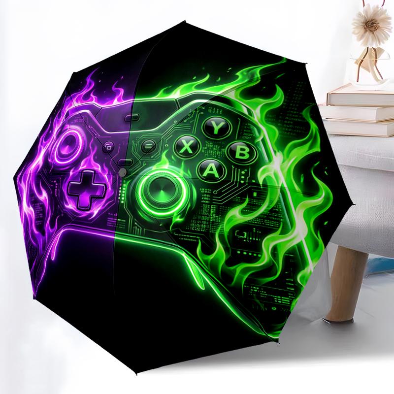1pc Sturdy 8-Bone Auto Umbrella, Pop Art Style Game Controller Umbrella, Digital Printed, Foldable Umbrella for On-the-Go Outdoor Use