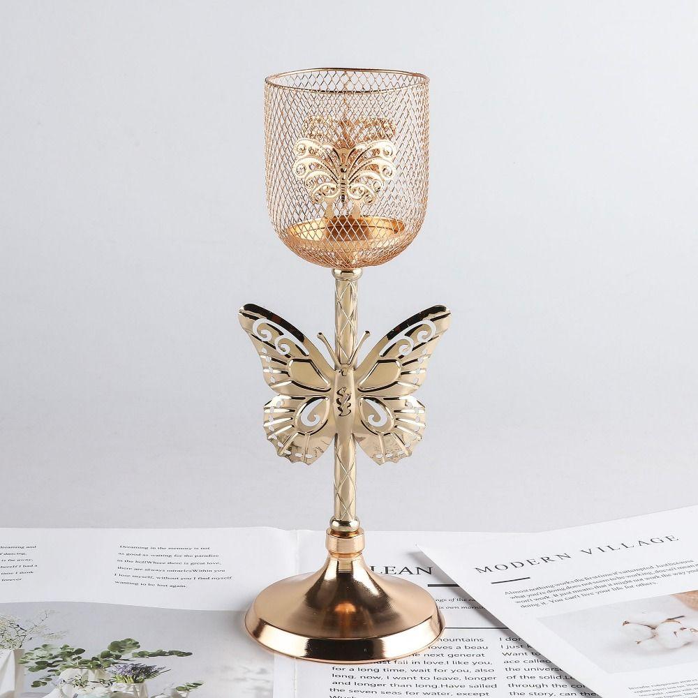 Iron Art Roman Column Candlestick Non-slip Vintage Candle Stand Golden Candle Containers  Party