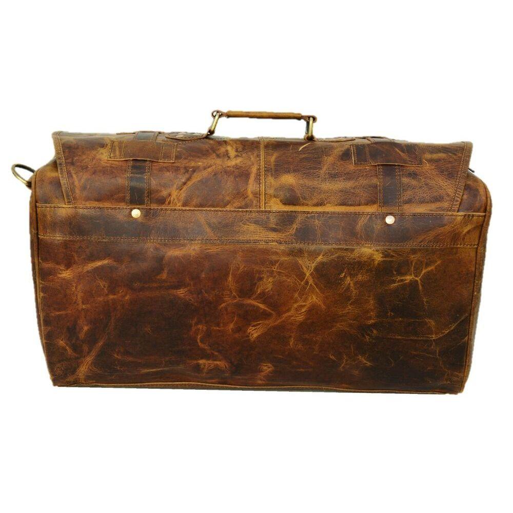 New Satchel Leather Vintage Genuine Brown Flap Duffel Handmade Gym Sports Bag