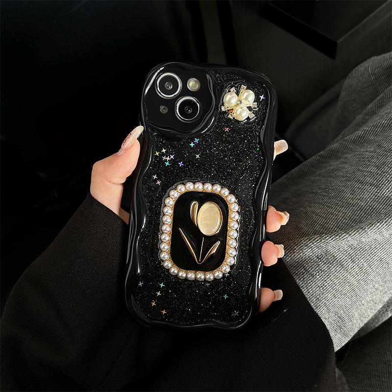 Parel Tulp Bloem Telefoonhoesje voor IPhone17 Pro Sprankelende Roze Ster voor Apple 16 Silicone Volledige Bescherming 14